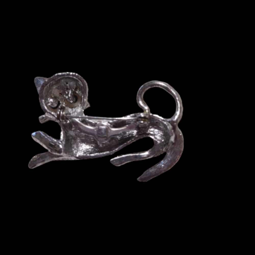 Vintage Silver Finished Black Eyed & Clear Rhinestones Brooch Pin - Picture 2 of 4